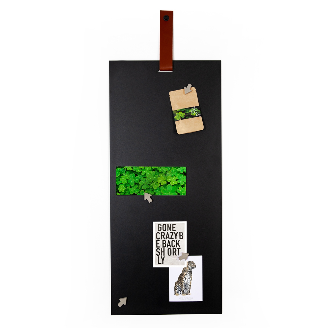 Stoer Magneetbord zwart met leer Stoer Magneetbord zwart met leer