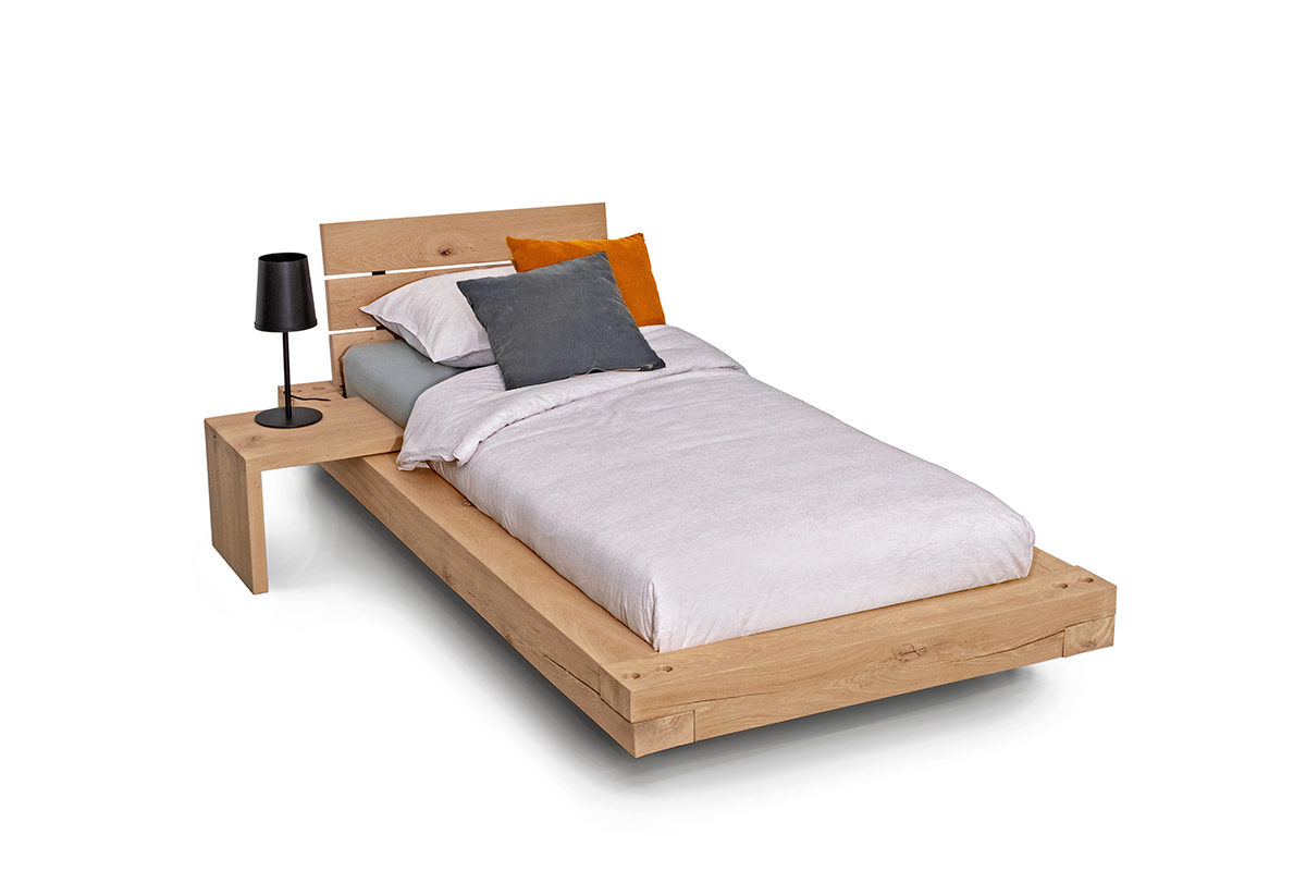 Massief eiken balkenbed 1 persoons