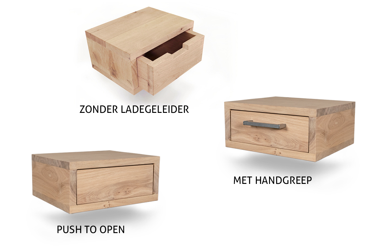 Hangend nachtkastje lade systeem opties