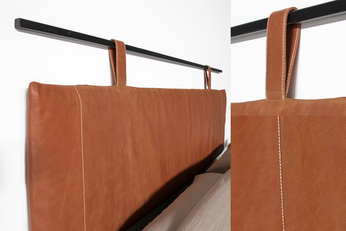 Leren hoofdbord bruin details Leren hoofdbord bruin details