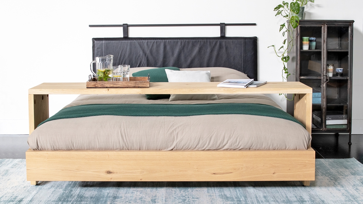 zwart leren hoofdbord massief eiken bed zwart leren hoofdbord massief eiken bed