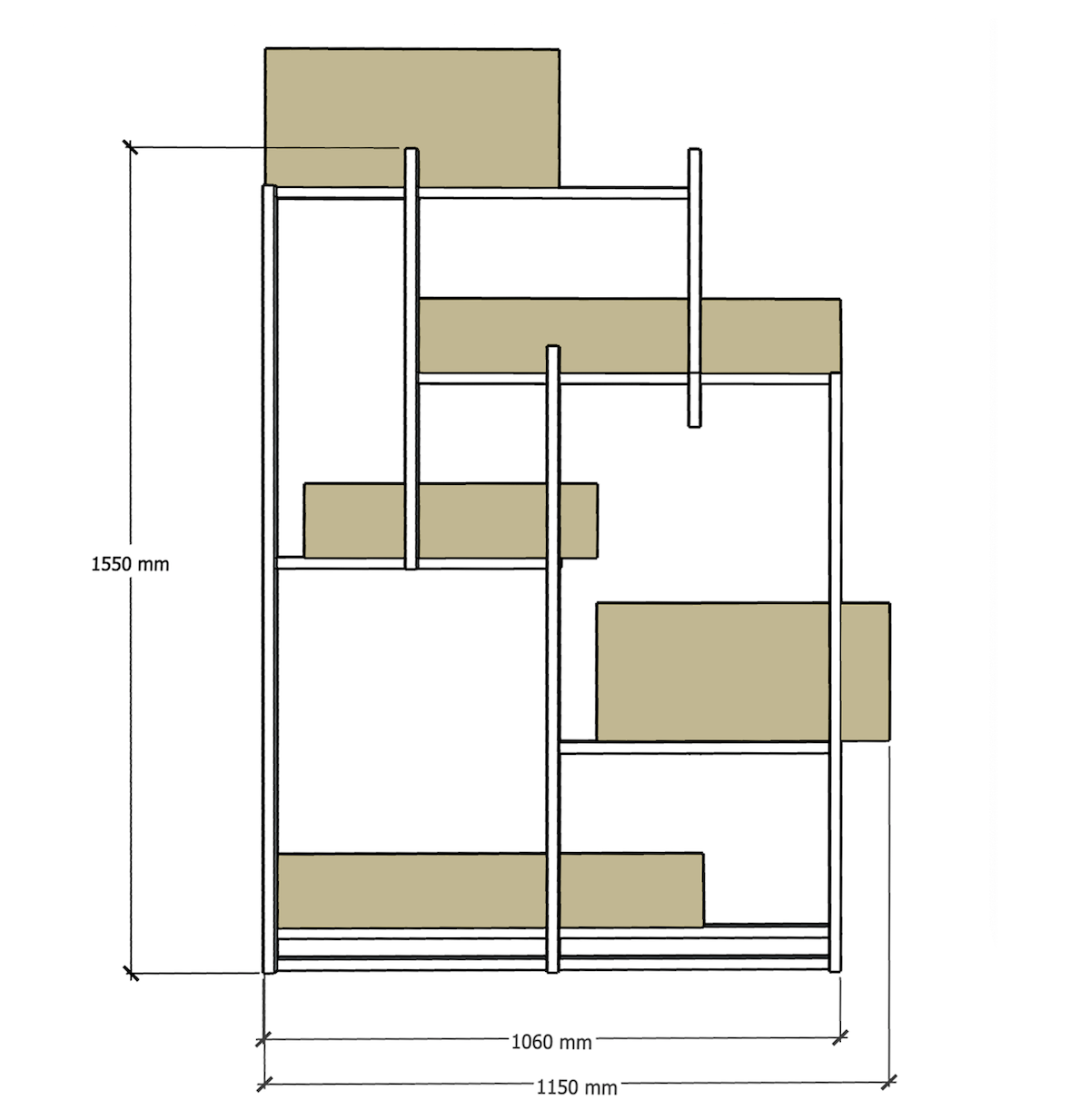 Afmetingen kleine roomdivider met massief eikenhouten plantenbakken en een stalen frame Afmetingen kleine roomdivider met massief eikenhouten plantenbakken en een stalen frame